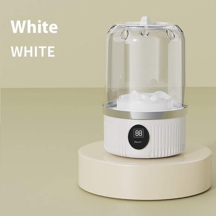 Wireless mini washing machine for underwear, compact and portable, ideal for small laundry loads in modern homes.
