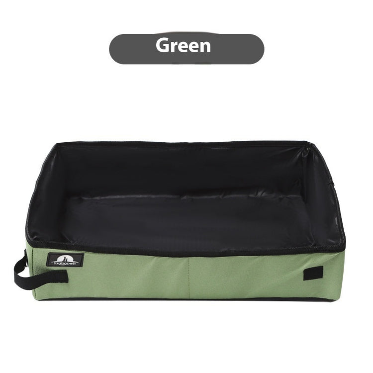 Foldable waterproof pet litter box made of Oxford cloth with a soft, collapsible design, ideal for travel and easy cleaning.