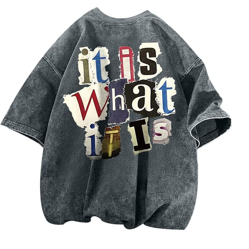 Men's Letter-Print Vintage Oversized T-Shirt