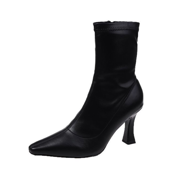 Women's Retro Mid-Calf Pointed-Toe Side-Zip Stiletto Boots
