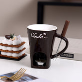 Bucciato mini fondue mug set with small pots for chocolate, cheese, or ice cream, ideal for dessert melting and serving.