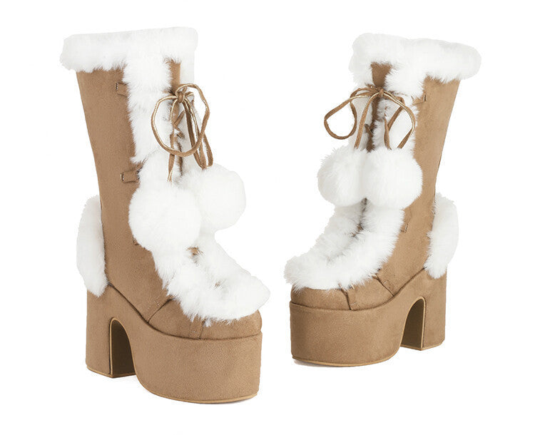 Damenmode: Mittelhohe Fellstiefel