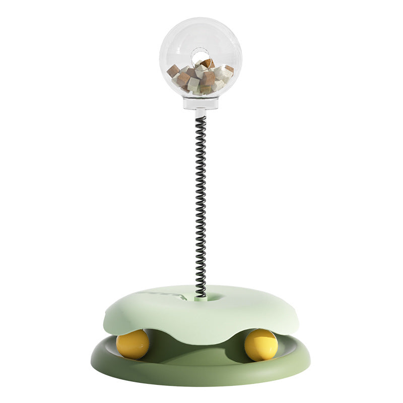 Katzenfutter-Auslaufspielzeug 2 in 1 Drehtellerball Spielzeug Kätzchen Lustiger Katzentrainingsball mit Federmechanismus Katzenzubehör Haustierprodukte