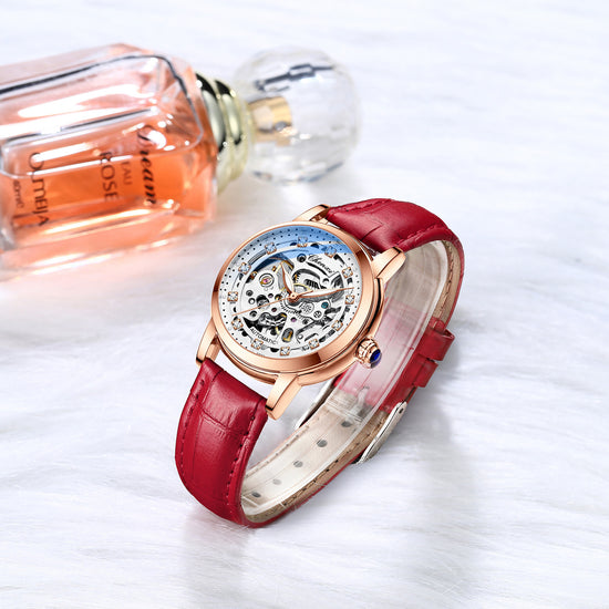 Modische, wasserdichte, automatische, hohle mechanische Uhr mit Diamanten