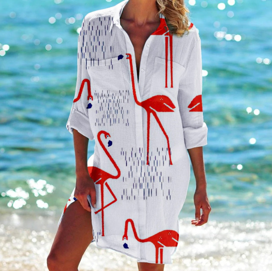 Bedrucktes Damen-Resort-Strandhemd/Bikini-Cover-Up-Bluse