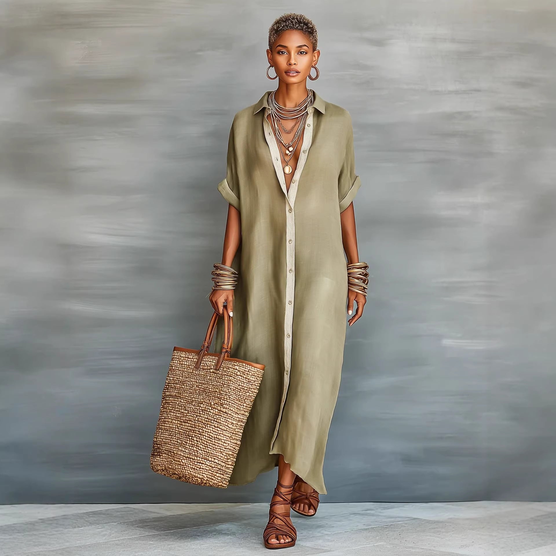 Modisches, lässiges und bequemes Kleid im Resort-Stil