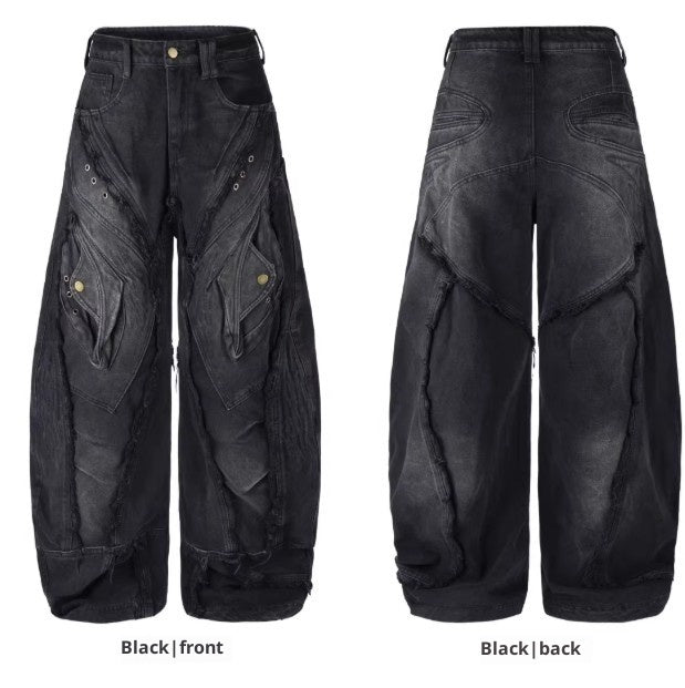 Heavy-duty Raw-edged Distressed-style Post-apocalyptic Loose-fit Jeans