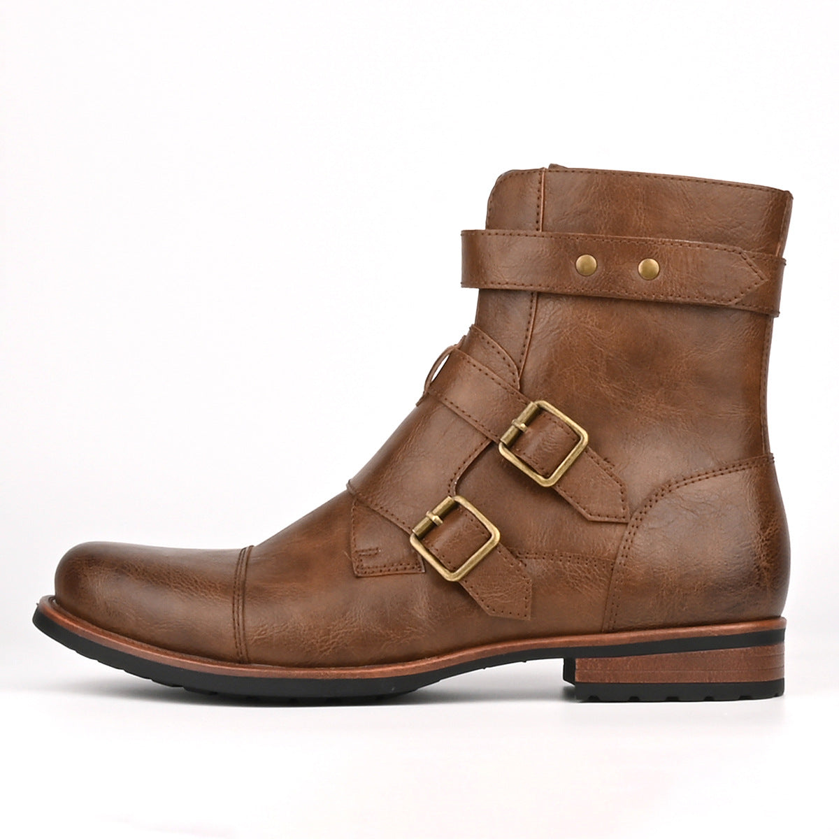 Men's Minimalist Vintage Metal-buckle Side-zip Low-heeled Denim Boots