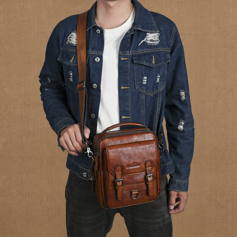 Genuine leather retro hand-rubbed men&