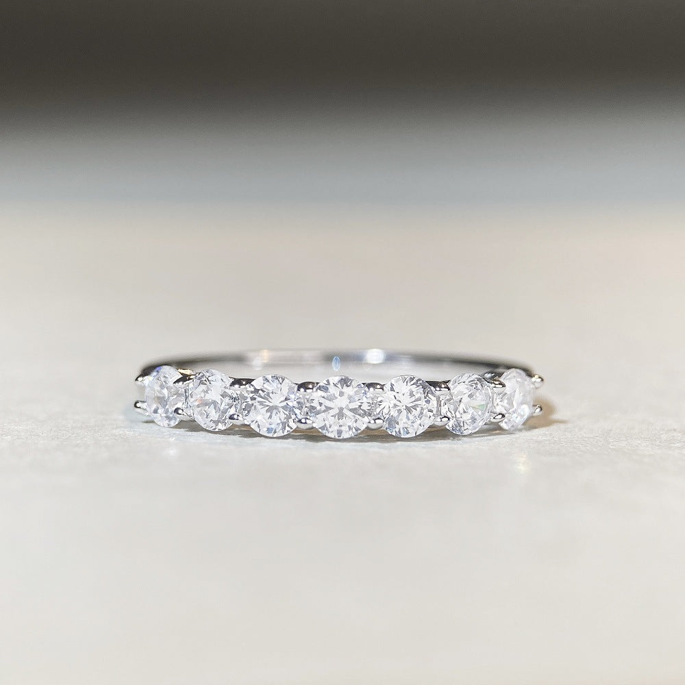 S925 Sterling Silver Seven Princess Stackable Ring Minimalist Design