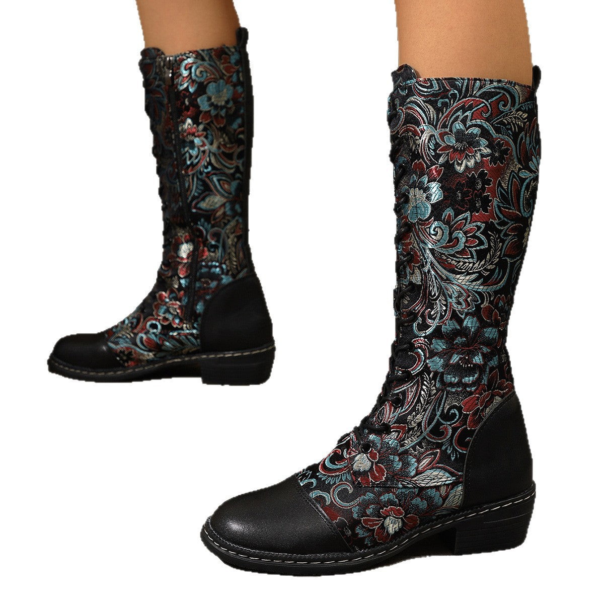 Women's Embroidered Ethnic-Style Chunky-Heel Boots