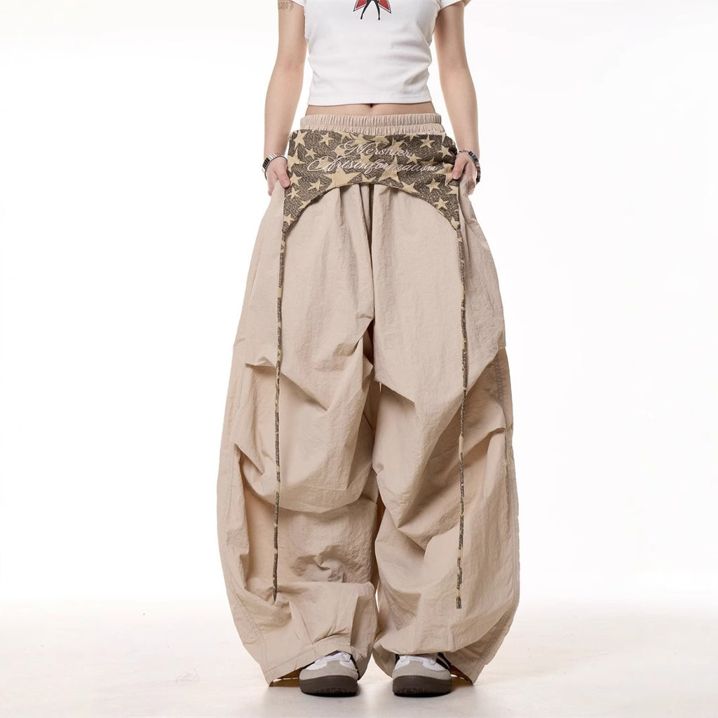 Lässige Damen-Cargohose im amerikanischen Stil mit Lagenlook und Bindebändern