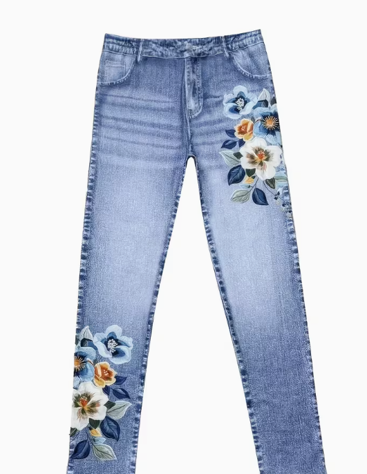 Printed Legging - Not Denim Fabric Women's Imitation Denim Tight Pants