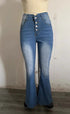 Women’s high waist bell bottom jeans from Bucciato with a washed-out street style denim look, flared leg design, and trendy fit.