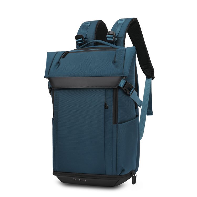 Multi-functional leisure backpack for men in black with multiple compartments, adjustable straps, and modern design.