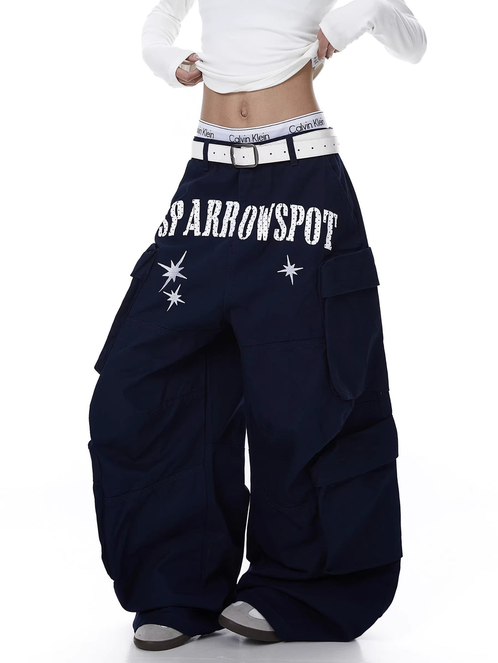 Womens American-style Deconstructed Letter-print Embroidered Design Workwear Pants