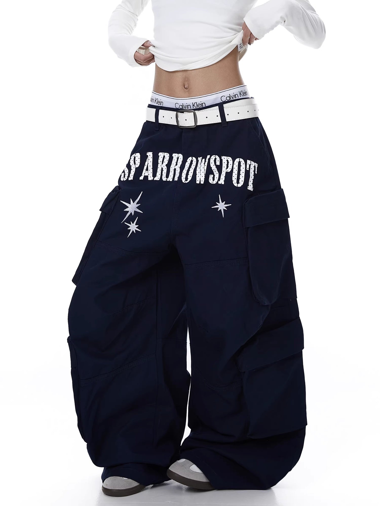 Womens American-style Deconstructed Letter-print Embroidered Design Workwear Pants
