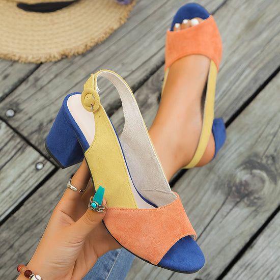 Bunte Damen-Sandalen mit Blockabsatz und runder Zehenpartie