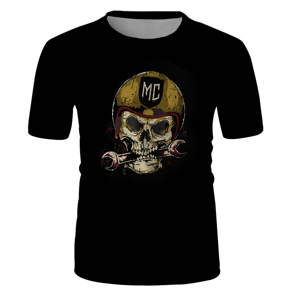 Modisches 3D-Totenkopf-Armee-Print-T-Shirt für Herren, Kurzarm, europäischer und amerikanischer Stil