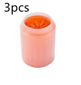 Pet paw cleaner kit from Bucciato with soft brush cup for easy cleaning of pet paws, showing the cleaning can and brush in use.