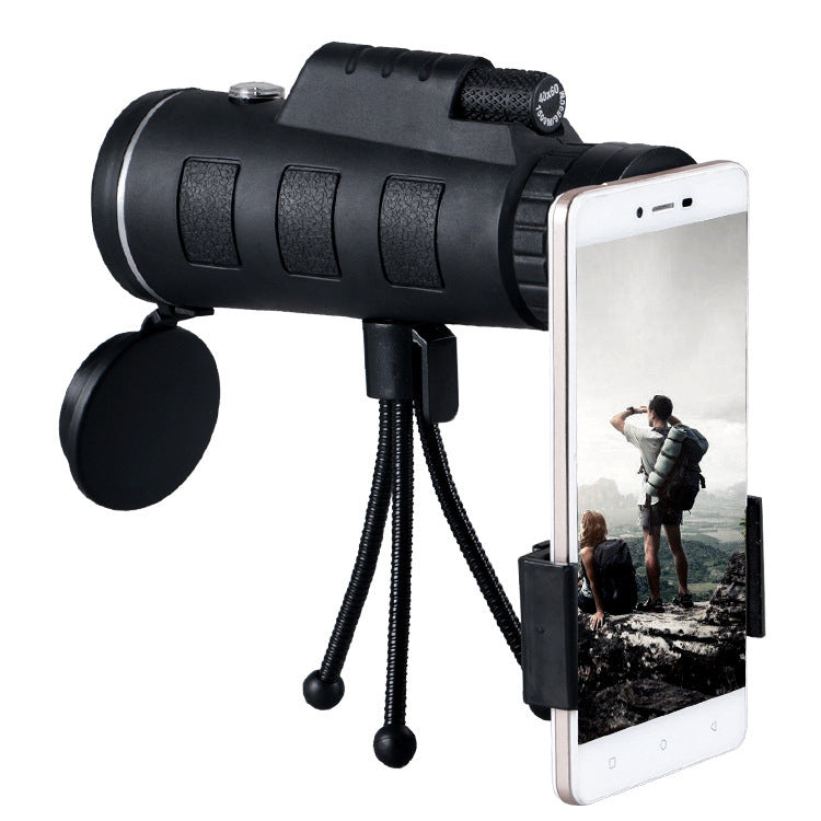 Bucciato compatible monocular telescope with zoom, compass, phone clip, and tripod for outdoor and nature viewing.