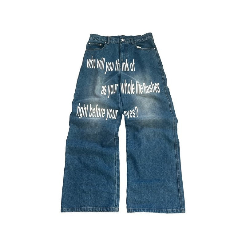 Herren-Hose mit Retro-Buchstabenprint, minimalistisch, weitem Bein
