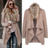 Women’s plush trench coat with fur collar, stylish outerwear by Bucciato featuring a cozy, elegant design for cold weather.