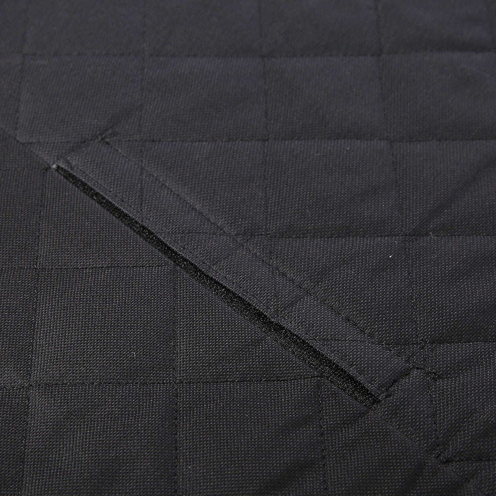 Dog car seat cover with mesh view, zipper, and pocket, designed as a pet travel hammock and safety protector for rear car seats.