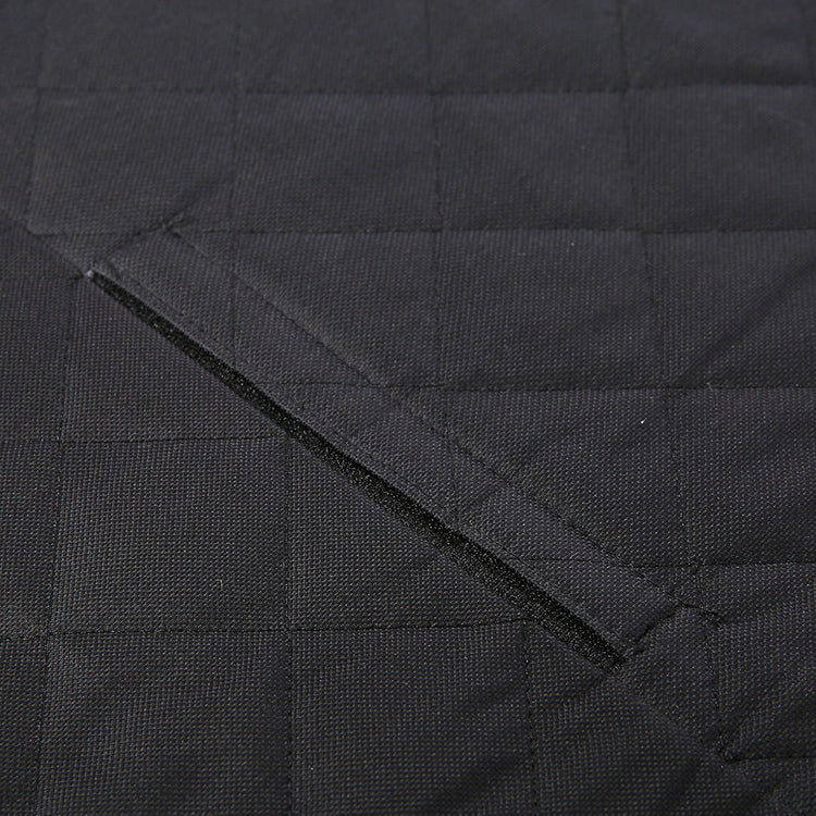 Dog car seat cover with mesh view, zipper, and pocket, designed as a pet travel hammock and safety protector for rear car seats.