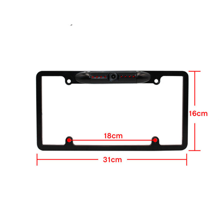 Bucciato automotive reverse camera with license plate frame for car parking and safety, clear view of camera lens and mounting details.