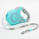 Retractable dog leash and collar set for small to medium dogs, featuring a spotlight and automatic traction rope, in vibrant colors.