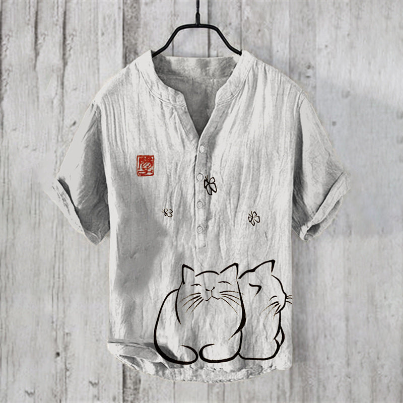 Printed Men's Casual Loose-fit Retro Short-sleeve