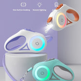 Retractable dog leash and collar with LED spotlight for small and medium pets, featuring automatic traction and durable design.