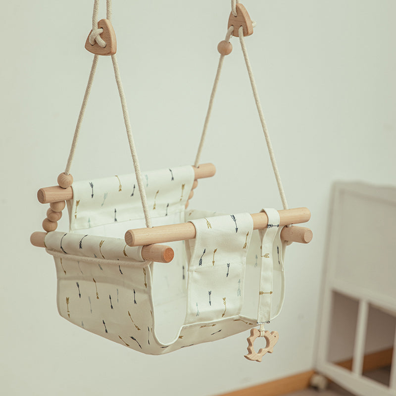 Babyschaukel aus Baumwoll-Canvas, Hängeschaukel für drinnen und draußen, sicheres Babyspielzeug aus Holz mit Kissen, Babyzimmerdekoration