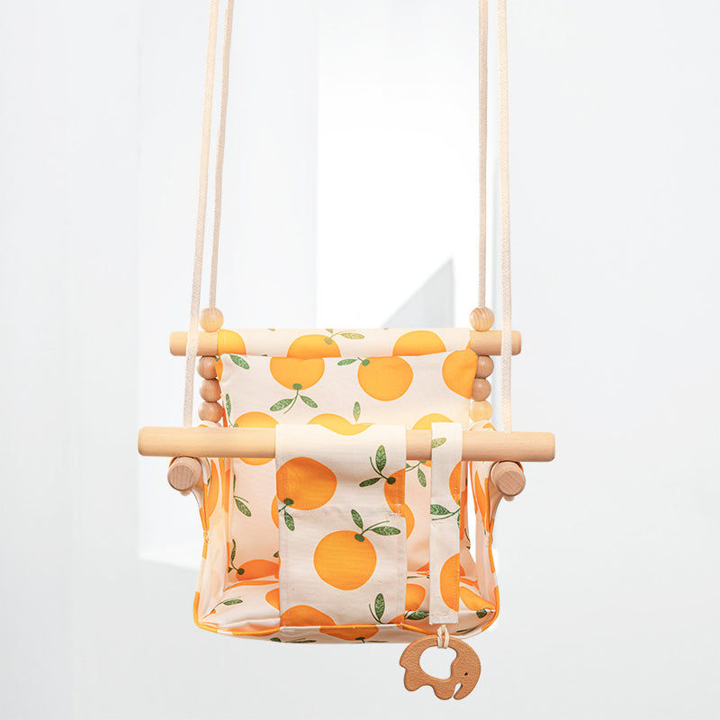 Babyschaukel aus Baumwoll-Canvas, Hängeschaukel für drinnen und draußen, sicheres Babyspielzeug aus Holz mit Kissen, Babyzimmerdekoration