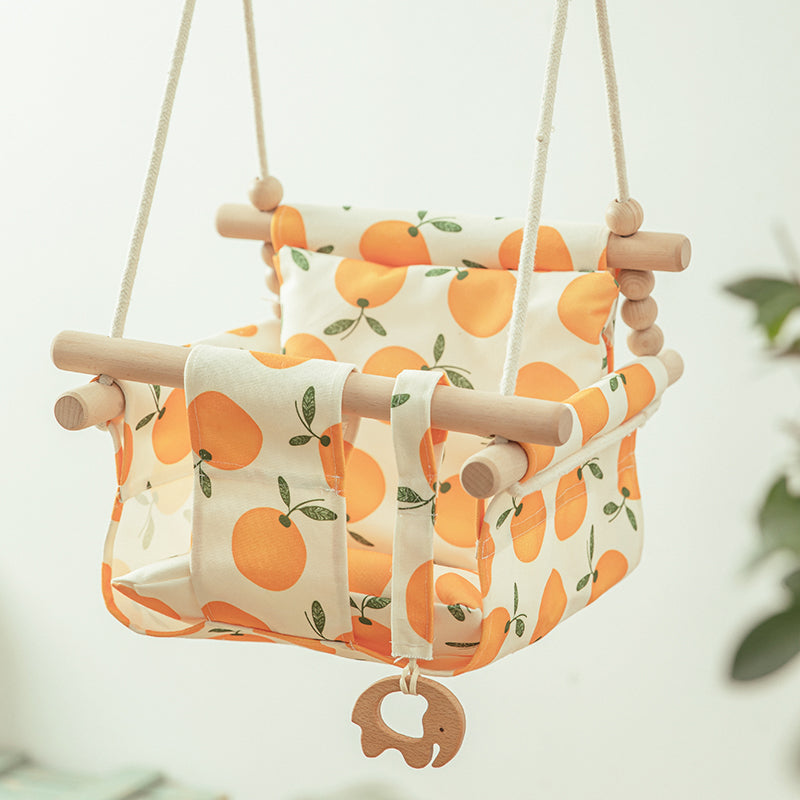 Babyschaukel aus Baumwoll-Canvas, Hängeschaukel für drinnen und draußen, sicheres Babyspielzeug aus Holz mit Kissen, Babyzimmerdekoration