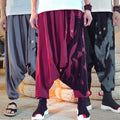 Baggy-Herrenhose im chinesischen Stil aus Baumwolle und Leinen mit bedruckten Bündchen am Knöchel