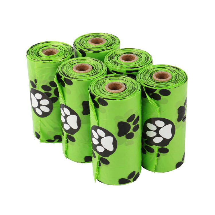 Biodegradable dog poop bag from Bucciato, pet cleaning supplies for waste disposal, with a roll of bags visible.