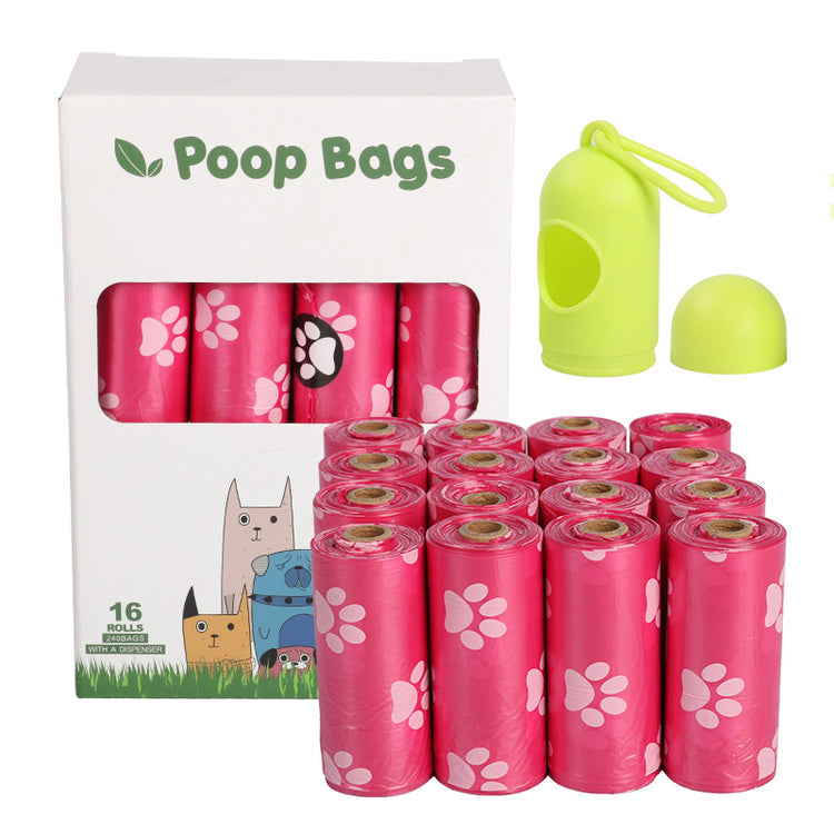 Biodegradable dog poop bags from Bucciato, ideal for pet waste disposal, shown in a pack with several bags.