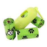 Biodegradable dog poop bags from Bucciato for easy pet waste disposal, shown rolled up with a leash attachment.