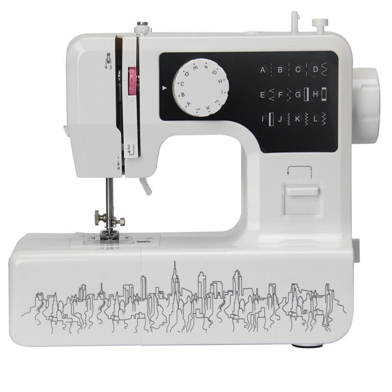 Mini desktop electric sewing machine by Bucciato, compact household sewing machine with easy-to-use controls and sewing surface.