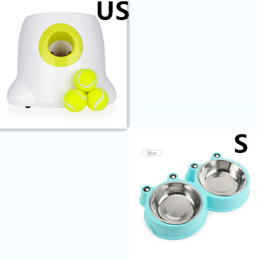 Automatic dog toy ball launcher by Bucciato, an interactive pet toy for fun training and exercise, shown with the device ready to launch.