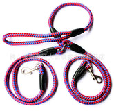 Double-ended dog traction rope by Bucciato for walking, featuring two handles and collar attachment for pet control and safety.