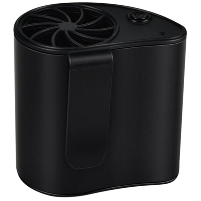 Die zweite Generation eines tragbaren Taillenventilators zur Kühlung der Taille, der mobil getragen werden kann.