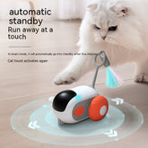 Interactive cat toy car by Bucciato with remote control, USB charging, and self-moving feature for engaging pet play.