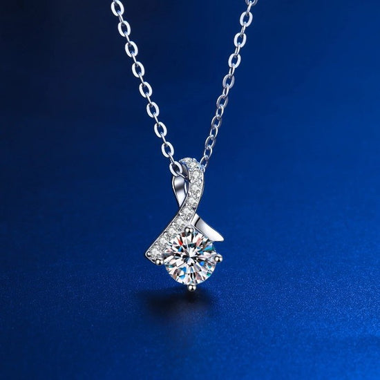 S925 Silver Necklace With White Gold Plating And Moissanite Stones