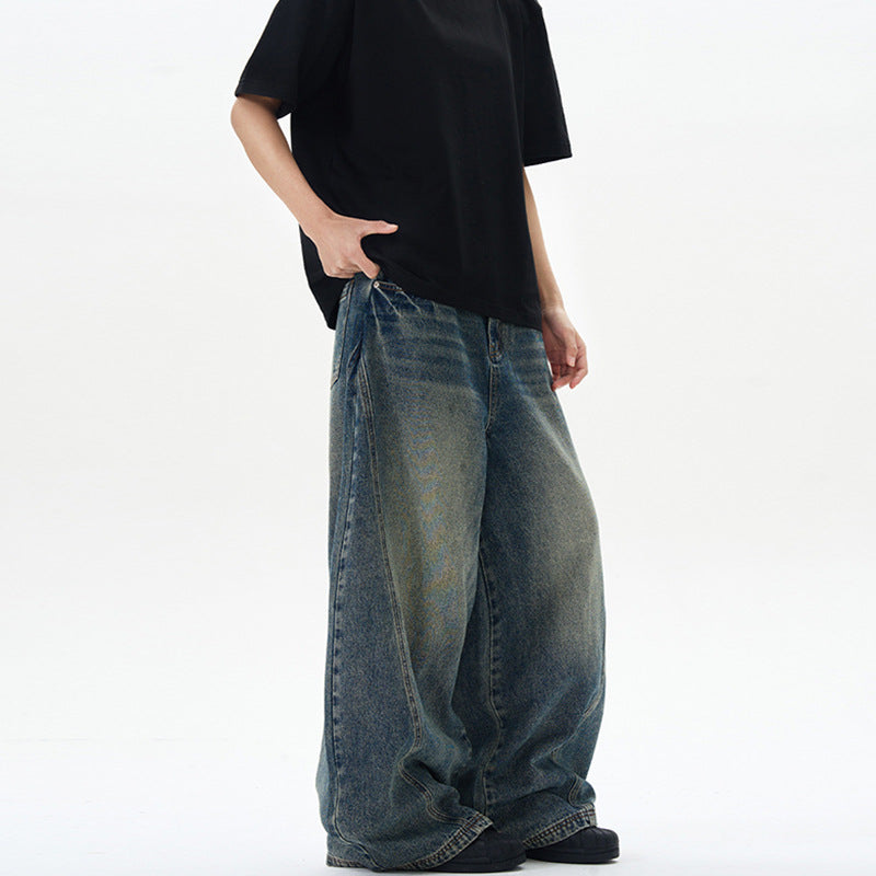 Vintage-Jeans im amerikanischen Stil, blau gewaschen, Batik-Look, Bootcut-Schnitt