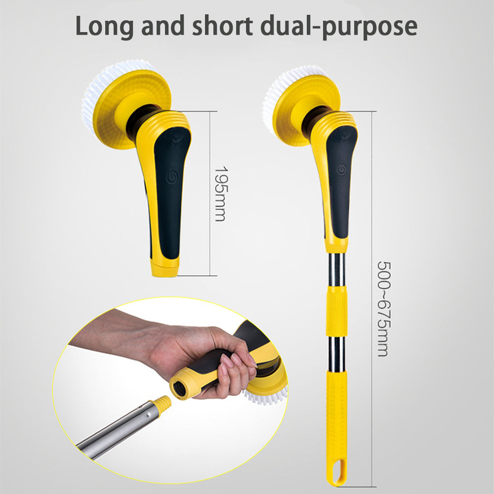 Electric spin scrubber cleaning brush by Bucciato, wireless and adjustable for bathroom, kitchen, windows, and toilet cleaning.