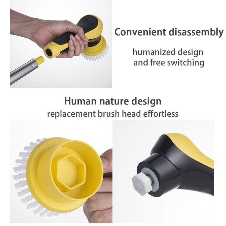 Wireless electric spin scrubber cleaning brush by Bucciato, adjustable, multifunctional for bathroom, kitchen, and window cleaning.