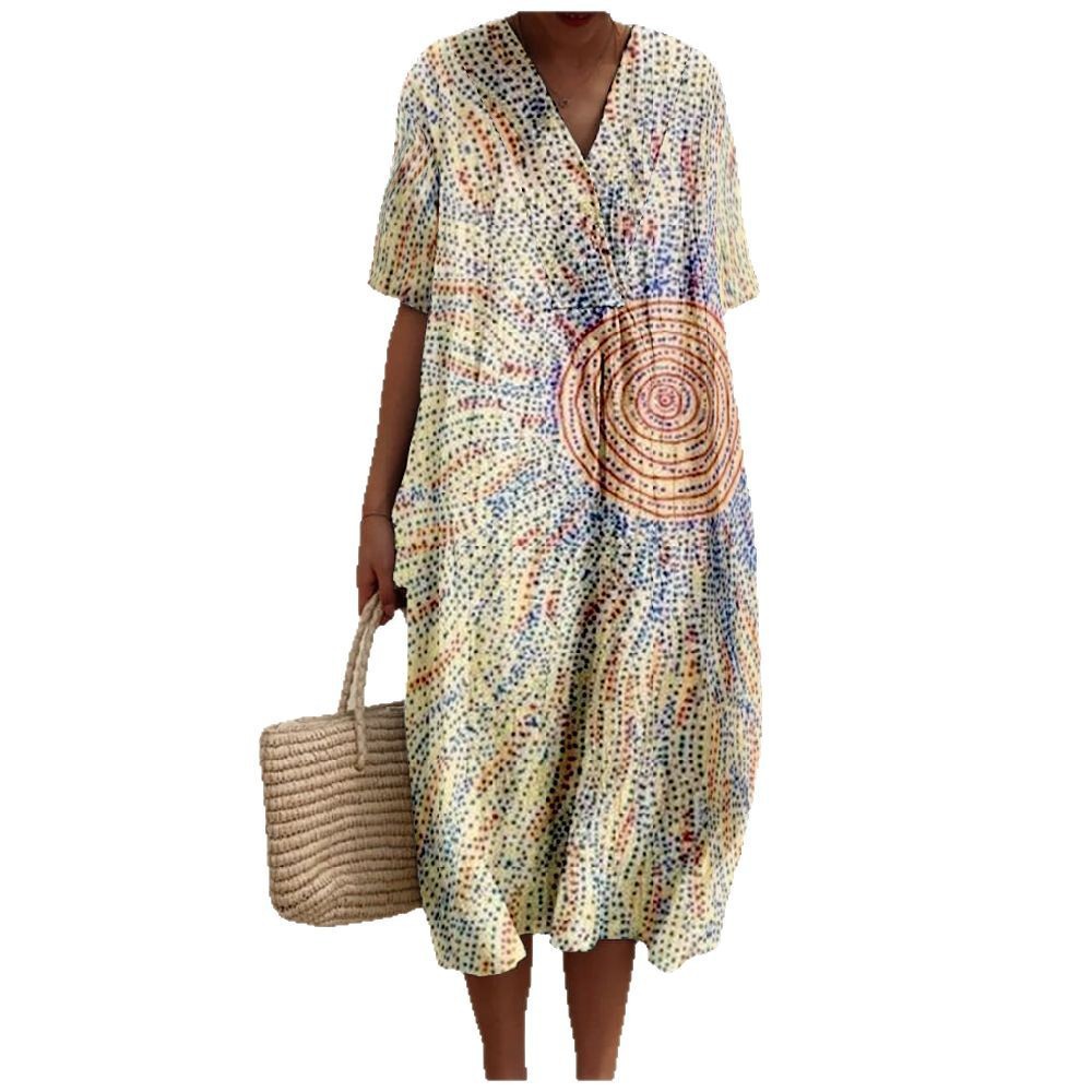 Damenmode Hemdblusenkleid mit V-Ausschnitt und kurzen Ärmeln